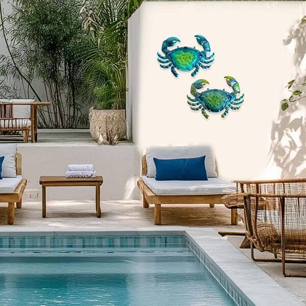 10 in. Metal Crab Outdoor Wall Art Decor ，Decor Ocean Wall