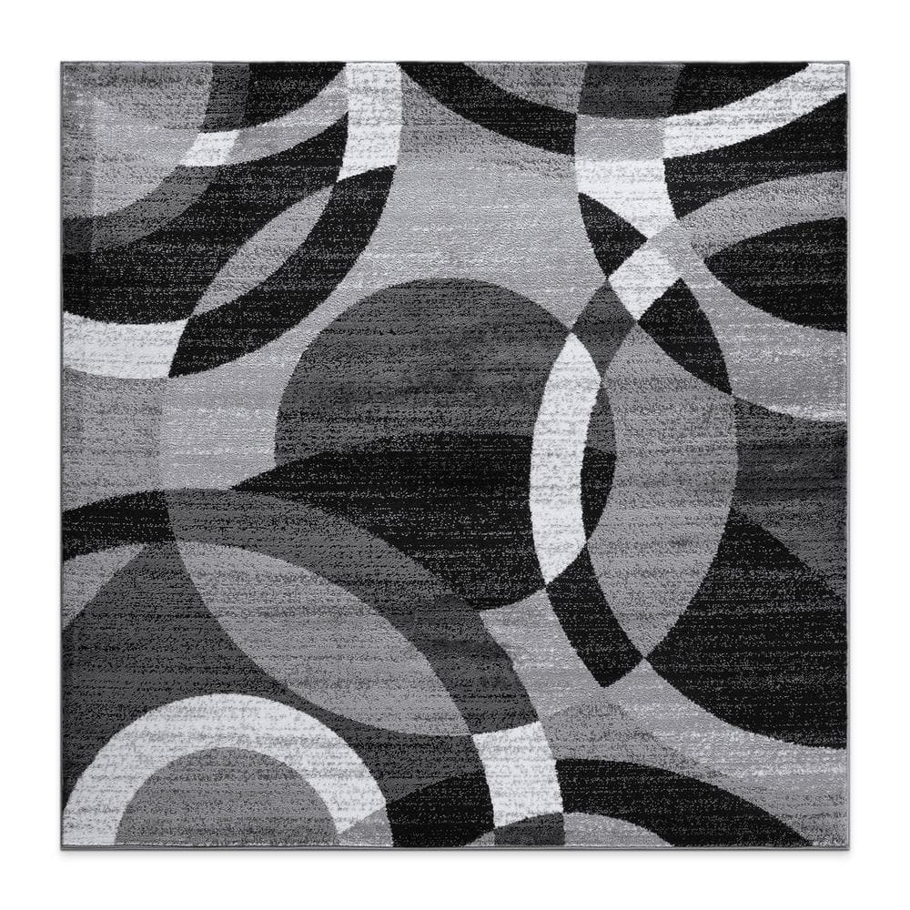 Gray Geometric Circles Synthetic Square Area Rug 6'6" x 6'6"