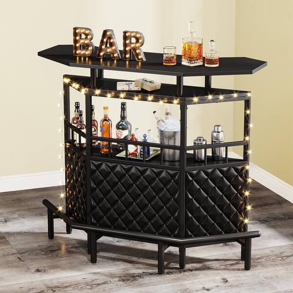 Tribesigns Home Bar Unit, 3 Tier Liquor Bar Table with Stemware Racks and  Wine Storage Shelves, Wine Bar Cabinet Mini Bar for Home Kitchen Pub (Black)