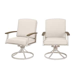 Marina Point White Steel Outdoor Patio Swivel Dining Chair with CushionGuard Almond Tan Cushions (2-Pack)