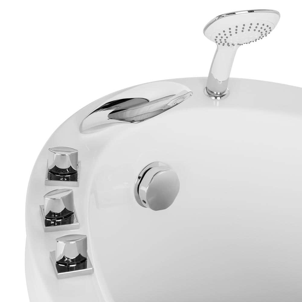 59'' White Acrylic Freestanding Soaking Bathtub with Faucet