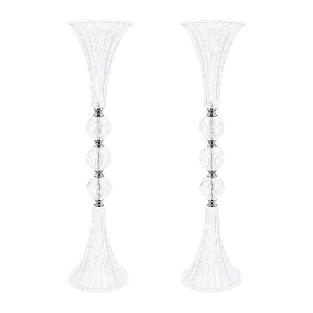 24.8 in. Clear Acrylic Silver Metal Trumpet Decorative Vases Wedding Party Table Centerpieces (Set of 2) price history on PriceWatchPro
