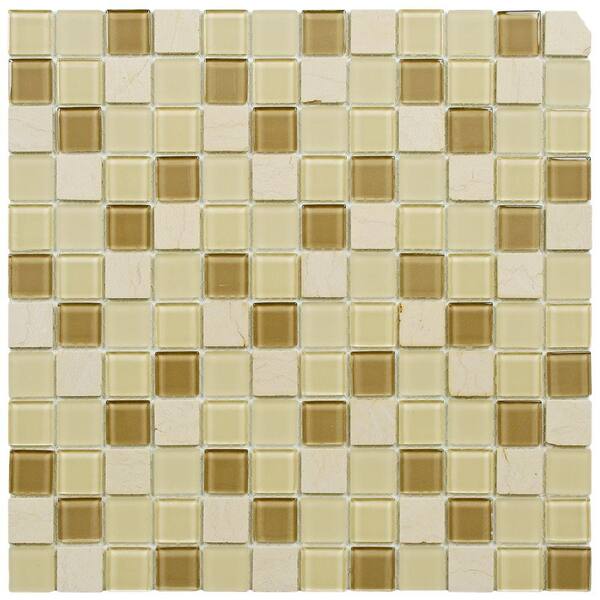 Merola Tile Spectrum Square Olea 11-3/4 in. x 11-3/4 in. x 4 mm Glass and Stone Mosaic Tile