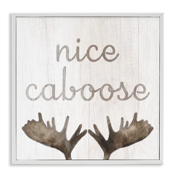 Stupell Industries Nice Caboose Bathroom Moose Antlers by Lil' Rue 1-Piece White Framed Abstract Giclee Art Print 17 in. x 17 in.