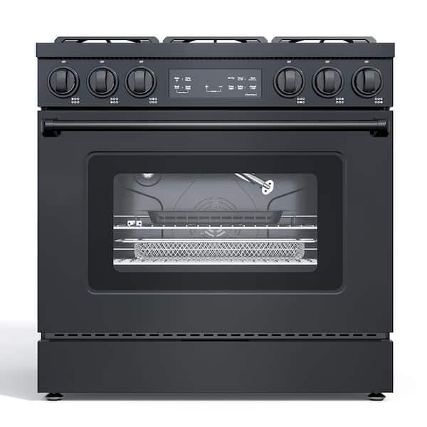 36 in. 6-Burner Slide-In Gas Range with 6.0 cu. ft. Oven, Steam Clean, Air Fry and LP Conversion Kit in Black