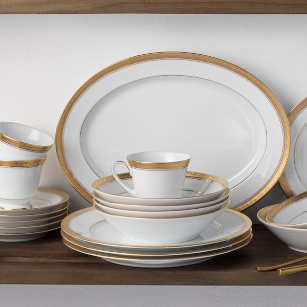 Noritake Crestwood Gold 50-Piece (Gold) Porcelain Dinnerware Set