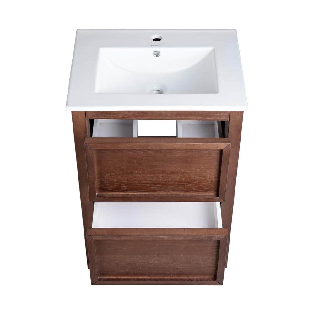 Nadar 24" Walnut Freestanding Bathroom Vanity with Ceramic Top