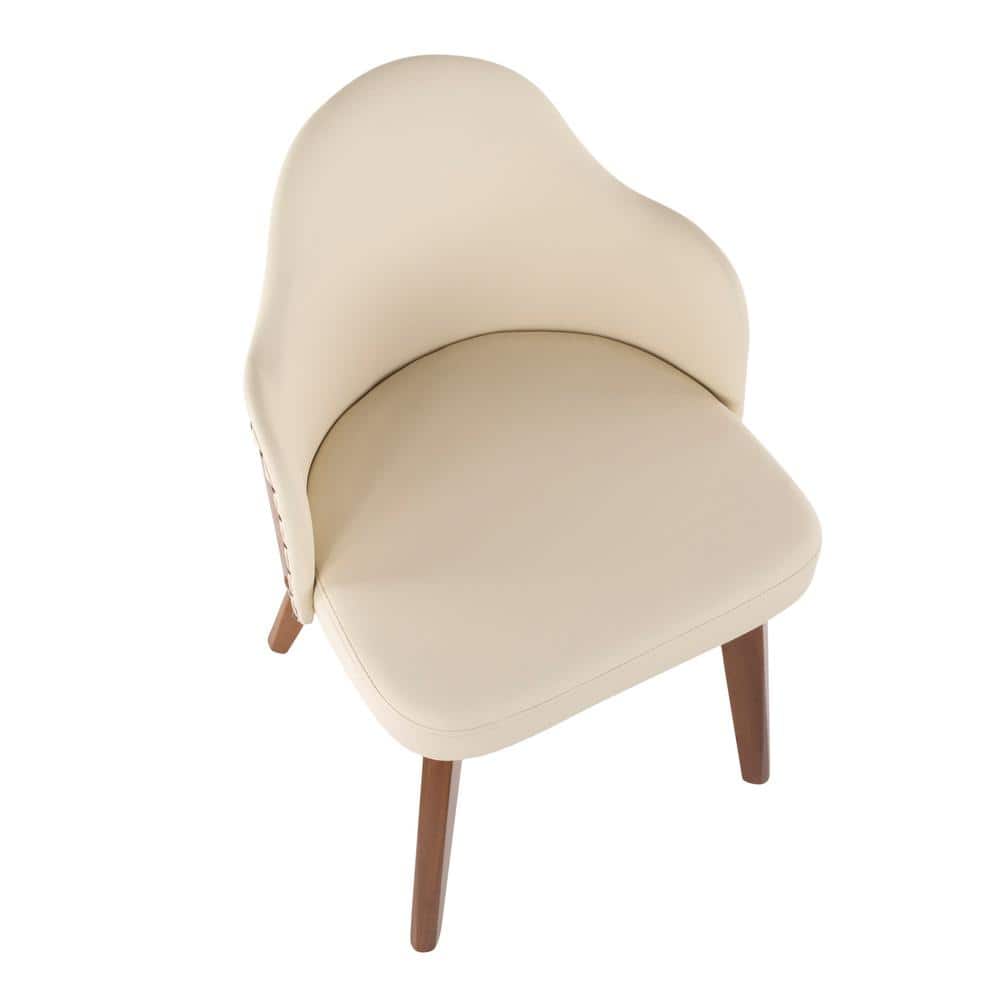 Ahoy Contemporary Cream Faux Leather Side Chair with Walnut Legs