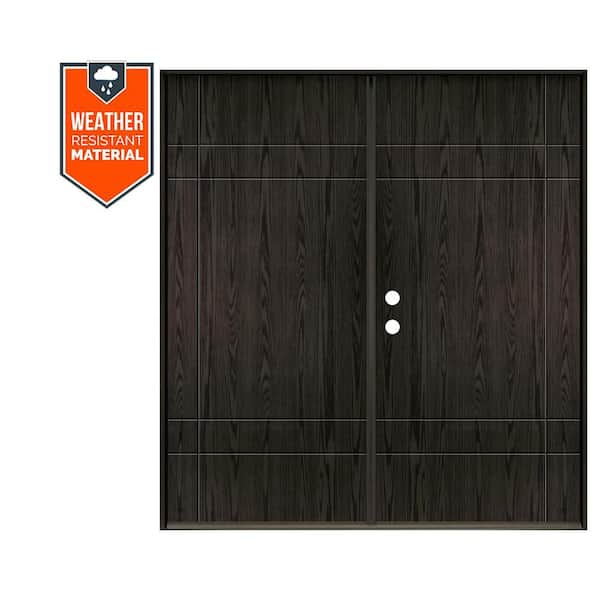 SUMMIT Modern 72 in. x 79 in. Right-Active/Inswing Solid Panel Baby Grand Stain Double Fiberglass Prehung Front Door