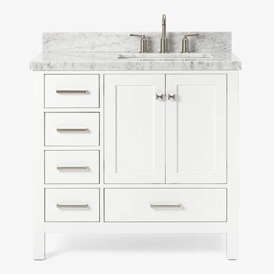Cambridge 37 in. Bath Vanity in White with Marble Vanity Top in White with White Basin