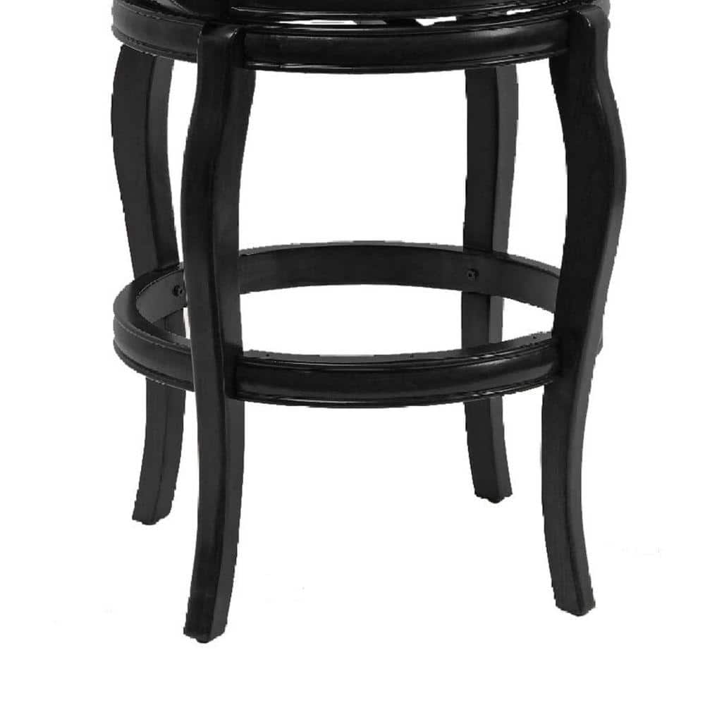 Hugo 29" Adjustable Swivel Barstool with Wood Arms in Black Leather