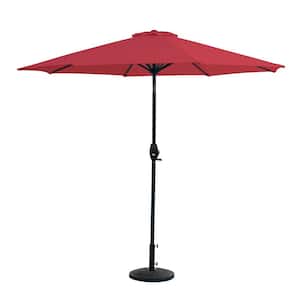 Riviera 9 ft. Outdoor Market Umbrella with Decorative Round Resin Base in Red