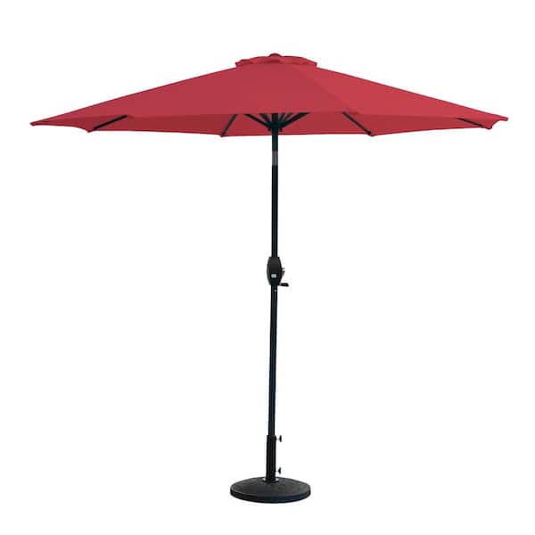 WESTIN OUTDOOR Riviera 9 ft. Outdoor Market Umbrella with Decorative Round Resin Base in Red