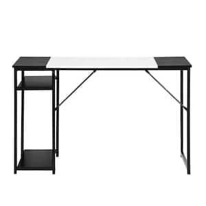 Dembe 47.2 in. Rectangular White/Black Wood Computer Writing Desk with 2 Storage Shelves