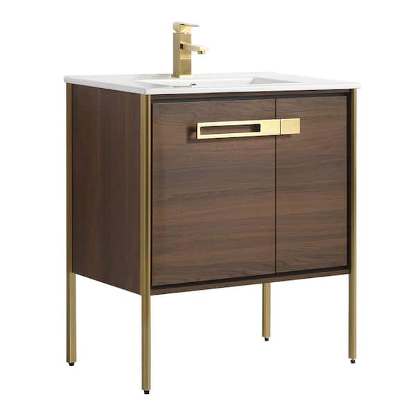 FINE FIXTURES Oakville 30 in. W x 18.32 in. D x 33.5 in. H Bath Vanity in Walnut Ebony with White Ceramic Top