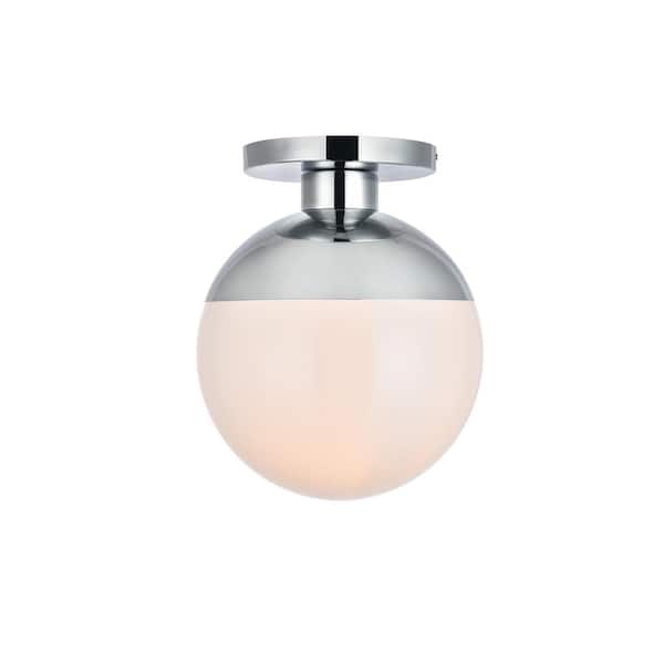 Unbranded Timless Home 12 in. 1-Light Midcentury Modern Chrome And Frosted White Flush Mount with No Bulbs Included