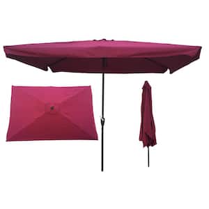 10 x 6.5ft Burgundy Rectangular Patio Umbrella Cover Outdoor Market Umbrellas with Crank and Push Button Tilt
