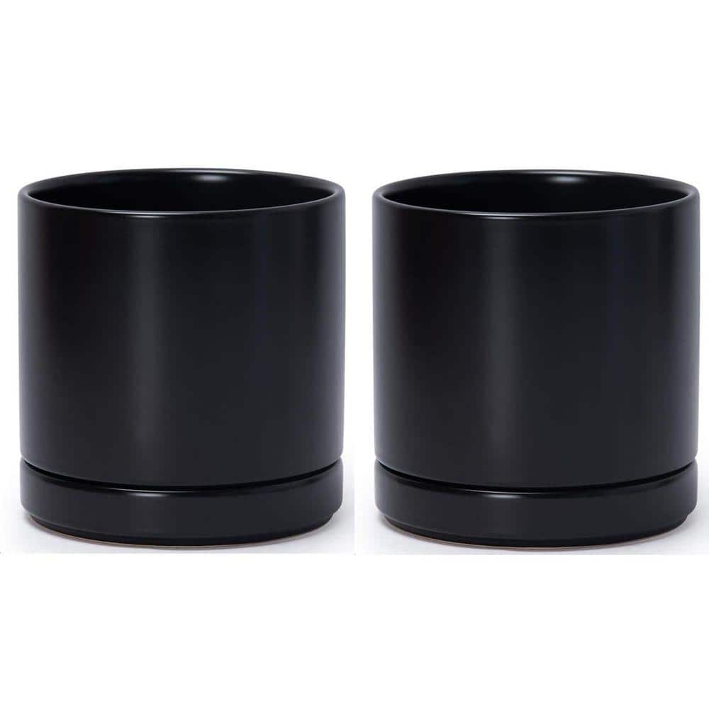 Black Ceramic Indoor/Outdoor Planter with Saucer (6.5 in. W x 6.6