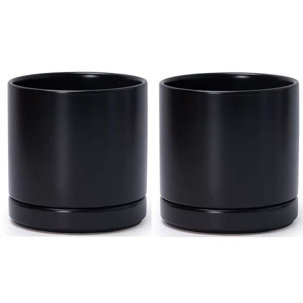 Black Ceramic Indoor/Outdoor Planter with Saucer (6.5 in. W x 6.6