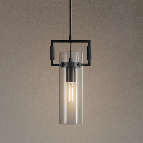 Modern Kitchen Island Pendant Lighting, 1-Light Black Pendant Light with Glass Shade, Gold Pendant Light