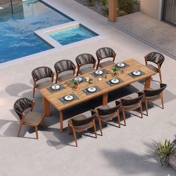 11-Piece Aluminum Wicker Dining Table and Chairs Patio Outdoor Dining Set Teak Furniture Set with Cushions, Brown