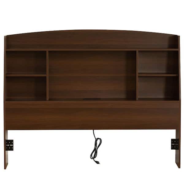 62" Queen Storage Headboard with Open Shelving and Built-In Cable Multi-Section Organizer Space-Saving Bedroom Setup