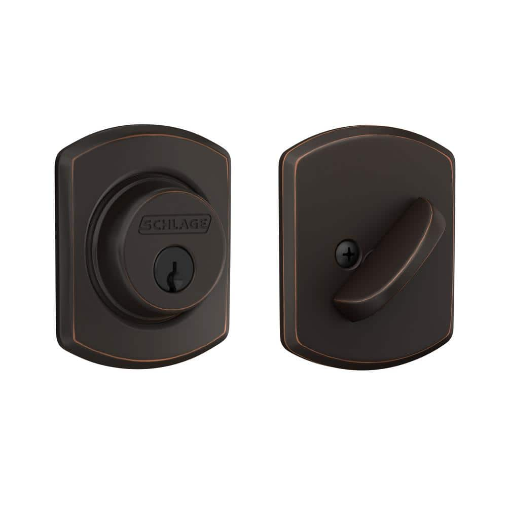 Schlage B60 Series Greenwich Aged Bronze Single Cylinder Deadbolt ...