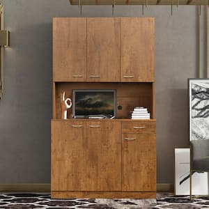 Walnut Freestanding Storage Cabinet with 6 Doors, 1 Open Shelves and 1 Drawer, Wardrobe and Kitchen Cabinet for Bedroom