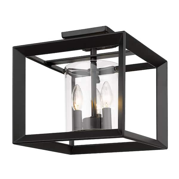 Golden Lighting Smyth 12 in. 3-Lights Matte Black Semi-Flush Mount