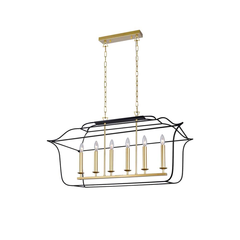 Black and Gold 6-Light Island Chandelier with Adjustable Chain