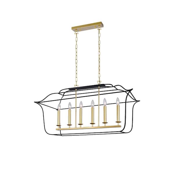 CWI Lighting Tudor 6 Light Island/Pool Table Chandelier With Satin Gold & Black Finish