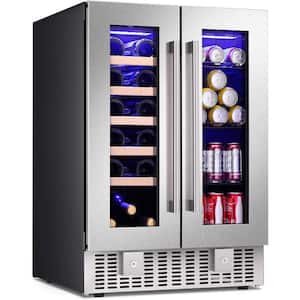 24 in. Beverage Refrigerator 18-Bottle Wine and 66-Can Beverage Cooler Under Counter Mini Fridge Clear Glass Door