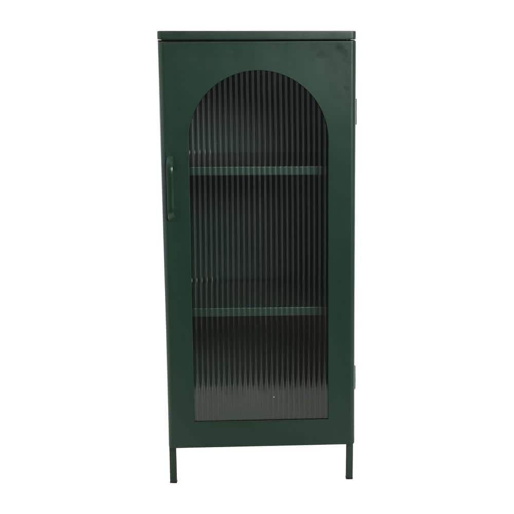 Solstice Arched Glass Door Metal Storage Cabinet in Dark Green