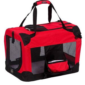 Red Deluxe 360 Degree Collapsible Pet Crate with Removable Bowl - Small