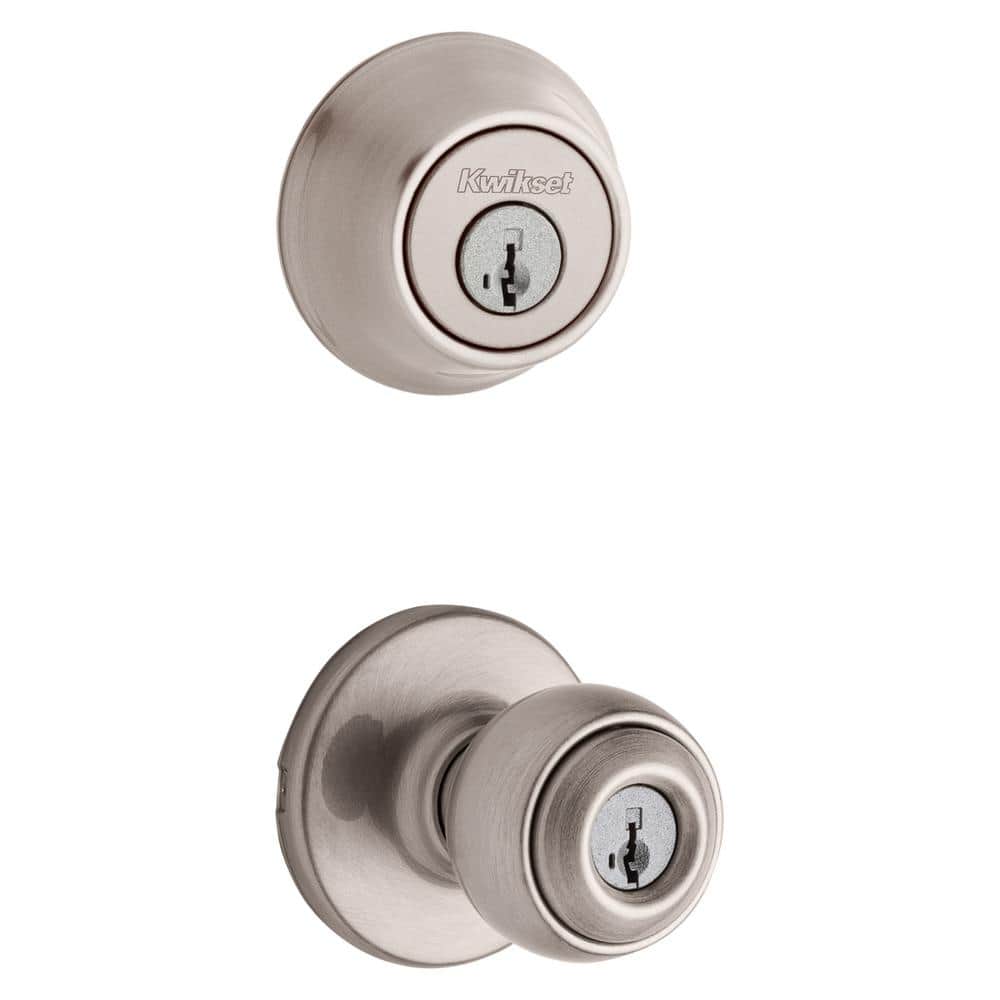 Kwikset 690 Polo Satin Nickel Keyed Entry Knob and Single Cylinder