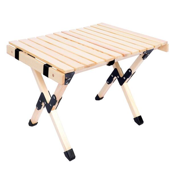 Tatayosi Folding Wooden Picnic Table with Carry Bag, Portable Roll Up
