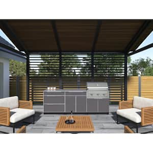 Outdoor Kitchen Aluminum Gray 4-Piece Cabinet Set with Sink Cabinet and 33 in. Performance Propane Gas Grill