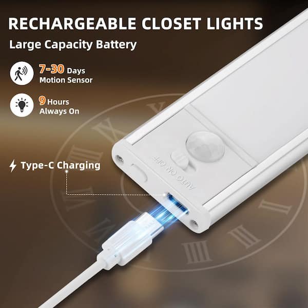 Lukyamzn White LED Under Cabinet Light with Motion Sensor Lamp, 3