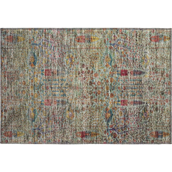 Mayfield Premium Machine Washable Abstract AMF2053 Green 2 ft. x 3 ft. Accent Rug