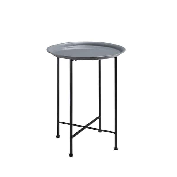 Unbranded Contemporary 16 in. W x 20.75 in. H Gray and Black Round Metal End Table