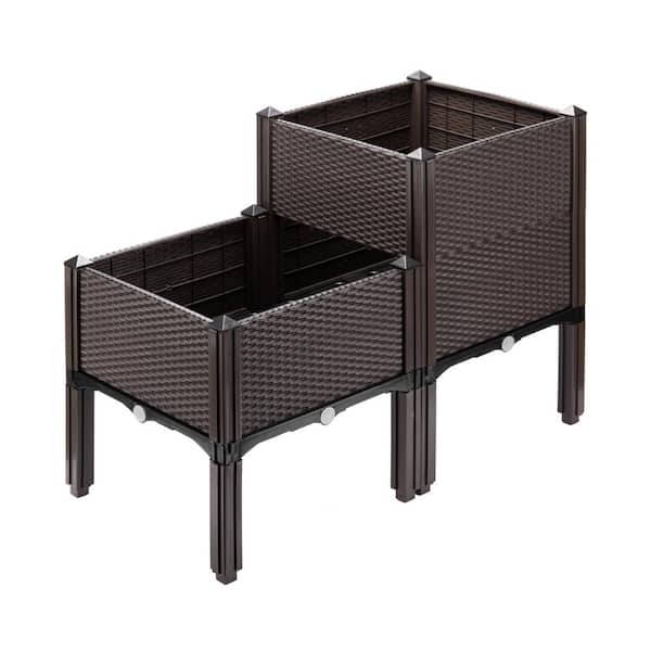 VIVOHOME Elevated Brown Plastic Raised Garden Bed Planters (2-Pack)