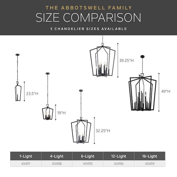 Kichler Abbotswell 16-Light Black Traditional Lantern Led, Large Hanging Pendant Light