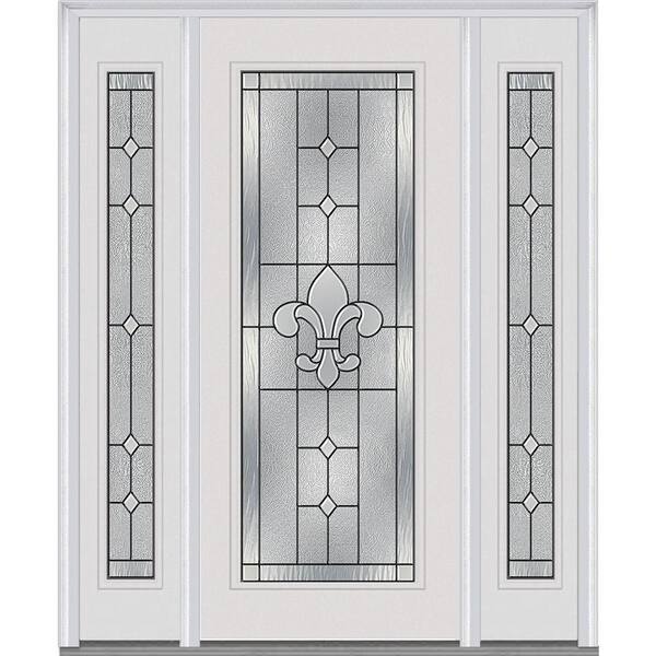 MMI Door 60 in. x 80 in. Carrollton Left-Hand Full Lite Decorative Painted Fiberglass Smooth Prehung Front Door with Sidelites
