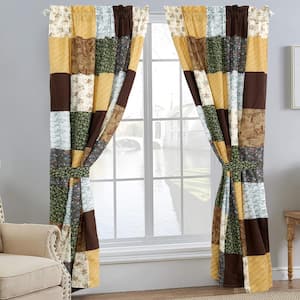 Cozy Line Home Fashions Sanders Floral Paisley Navy Blue Brown Red Patchwork Rod Pocket Window Curtain Panel/Drapes (2 Piece) with Tie Backs