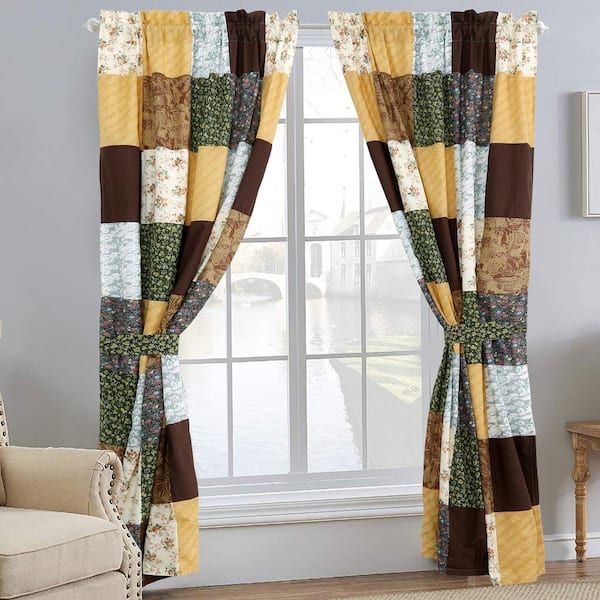 Cozy Line Home Fashions Farmhouse Country Vintage Fl Patchwork Warm Brown Olive Yellow Rod Pocket Window Curtain Panel Ds 2 Piece Bb20170602 Panel84 The