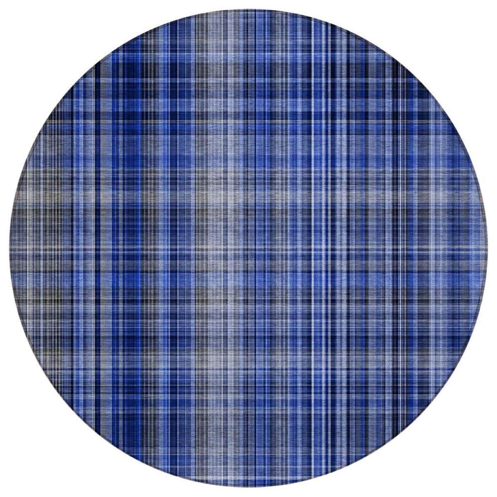 Navy Blue 8 ft. Round Woven Plaid Round Indoor/Outdoor Area Rug price history on PriceWatchPro