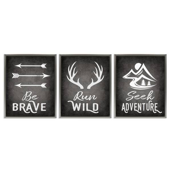 Stupell Industries Rustic Adventure Phrases by Ashley Calhoun 3 Pieces Gray Floater Frame Typography Graphic Art Print 21 in. x 17 in.
