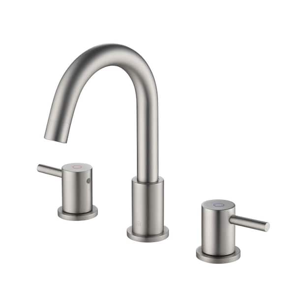 Single Hole Dual Handles Circular Bathroom Sink 8 in. Widespread Faucet with Drain Assembly in Brushed Nickel