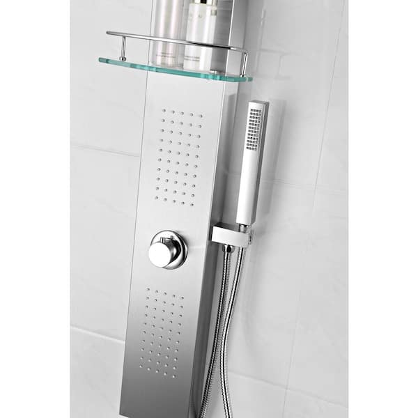 Coastal Series 44 in. 2-Jetted Full Body Shower Panel System with Heavy Rain Shower and Spray Wand in Brushed Steel