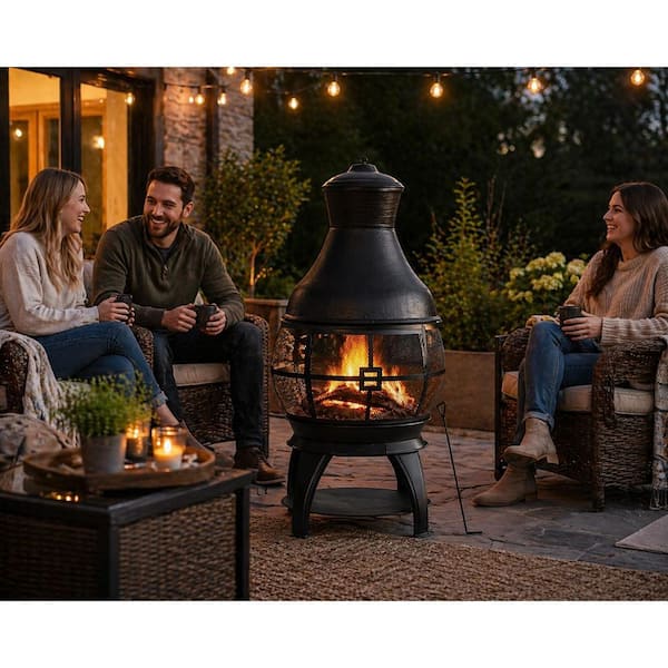 HeatMaxx 45 in. Outdoor Fireplace Wooden Black Fire Pit, Chimenea
